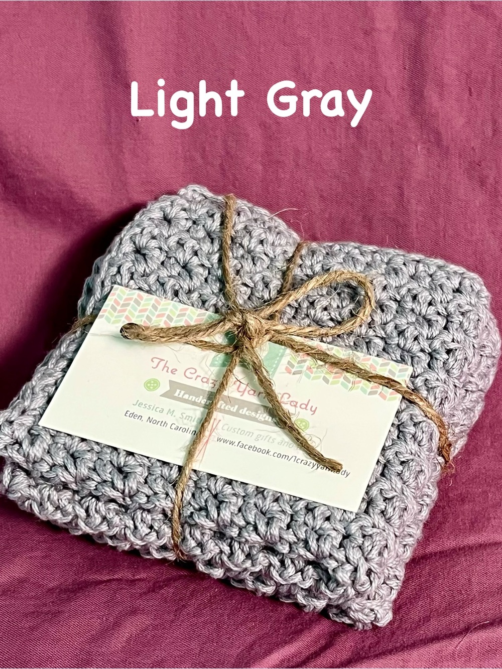 2 piece Light Gray Hand-Crocheted cotton dish cloths